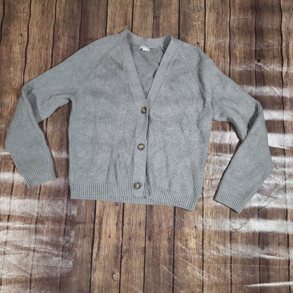 J.Crew Ribbed V-Neck Cardigan Womens S Gray Classic Americana Minimalist